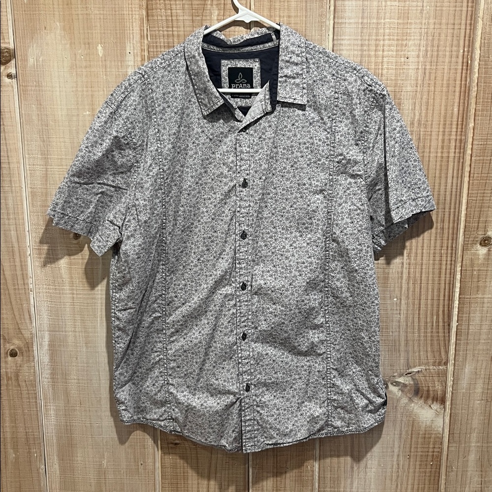 Prana Gray Floral Patterned Short Sleeve Shirt XL